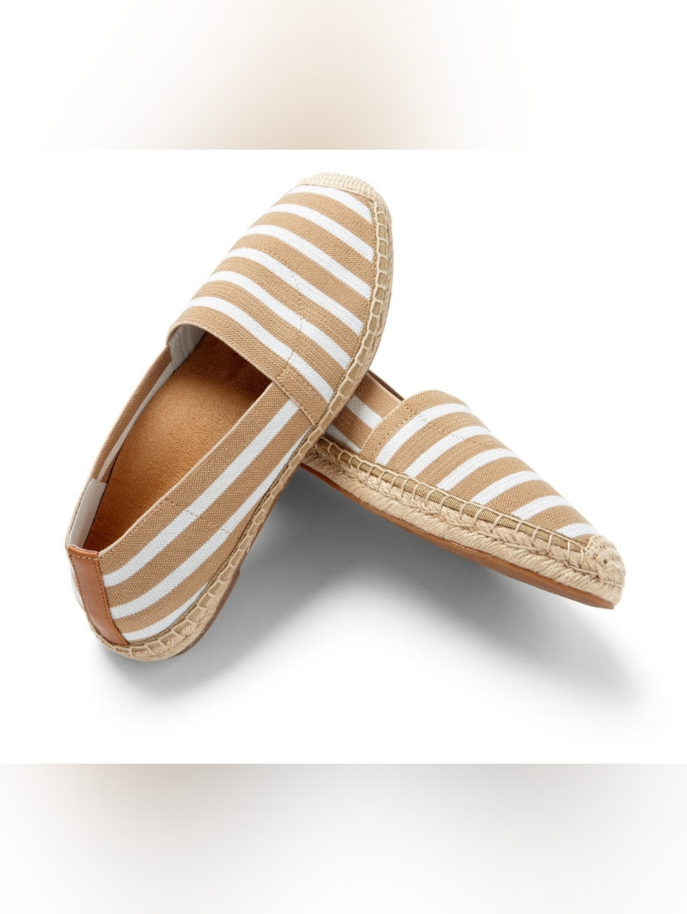 Vionic Valeri Slip On Sand Striped Canvas Espadrille Slip-Ons in Beige & White 9 - Picture 1 of 8